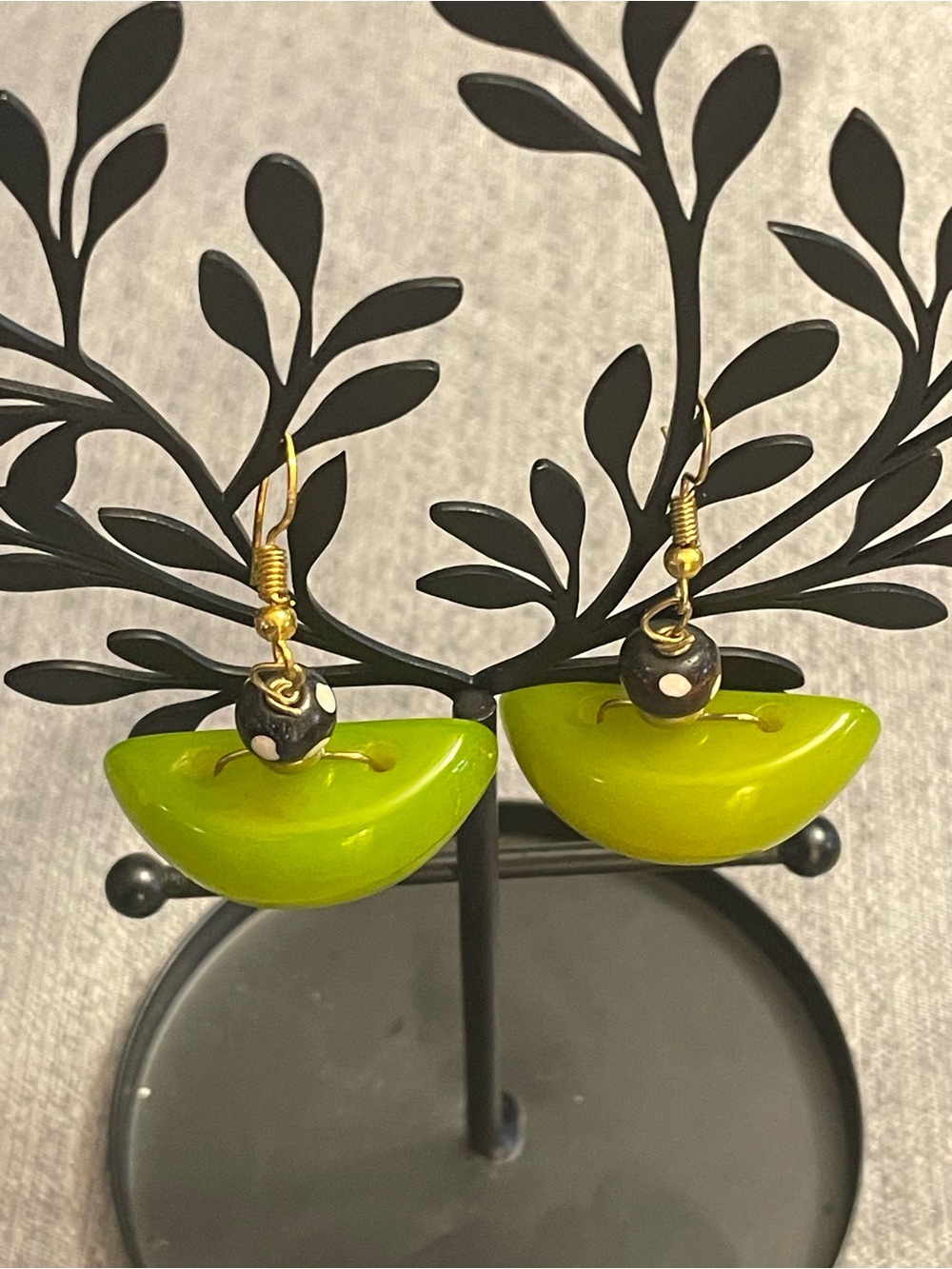 Handcrafted Half Moon Lime-Green Dangle Earrings